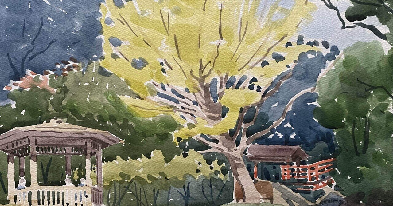 上野公園(水彩画 ) 上野でスケッチ教室 11月2日（水）-日々是水彩 くどうさとし S.Kudo