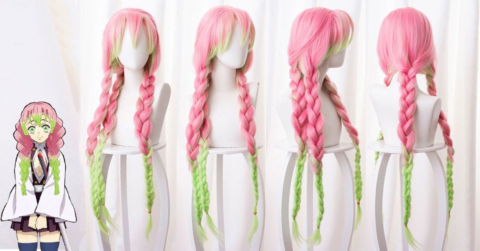 鬼滅の刃 コスプレ ウィッグ 甘露寺蜜璃 三つ編み クラーデションゲリ