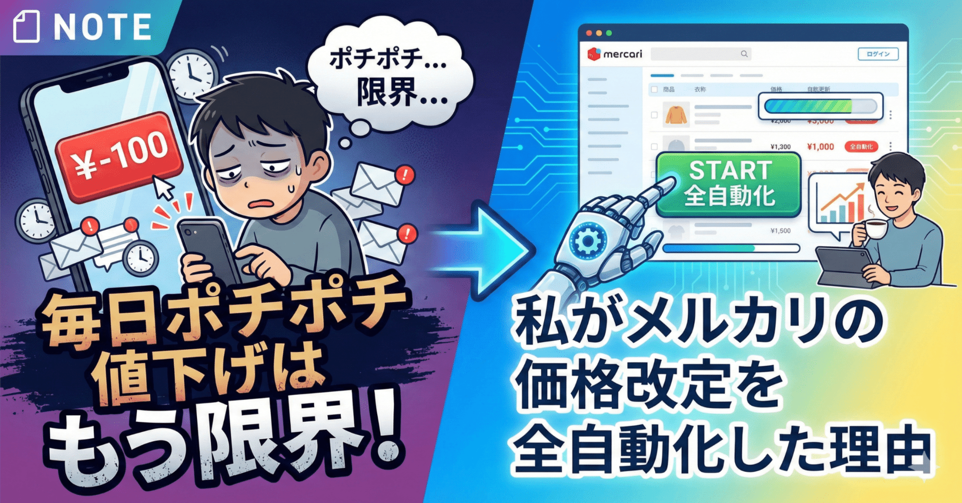 毎日ポチポチ値下げ」はもう限界！私がメルカリの価格改定を全自動化