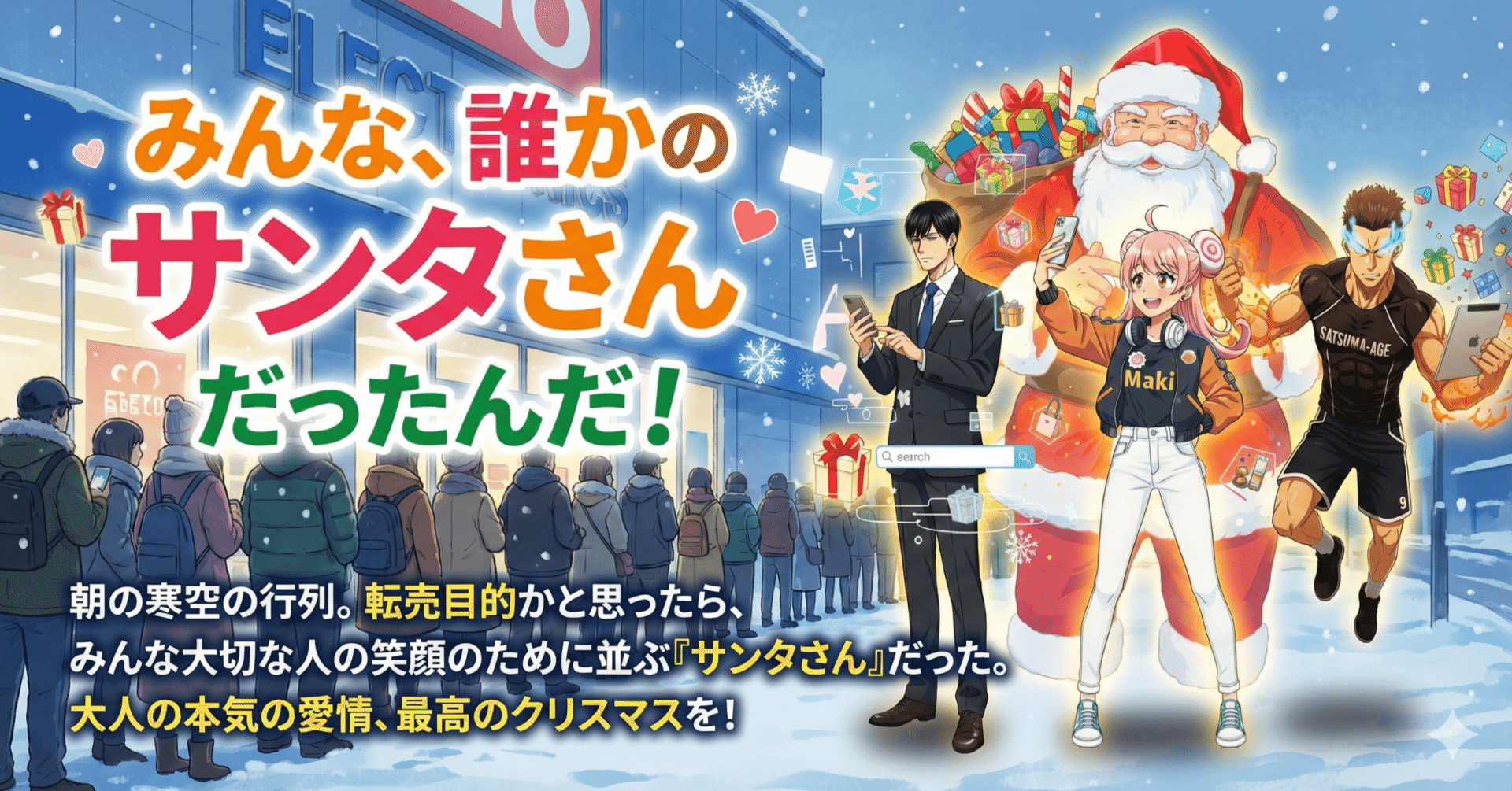 🎄行列の正体はサンタさん！？朝の量販店で見つけた「究極の愛情