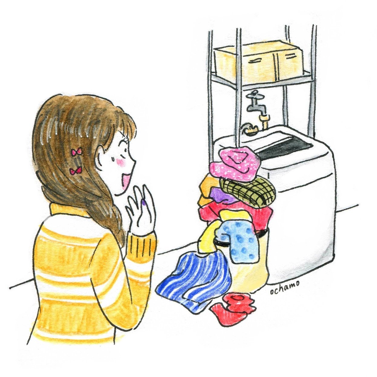 面倒くさがりの溜まる洗濯物イラスト おちゃも Note