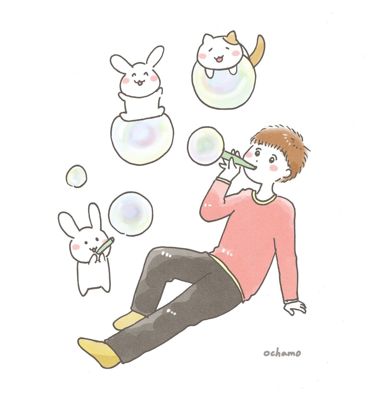 シャボン玉と男の子と動物のイラスト おちゃも Note シャボン玉と男の子と動物のイラスト おちゃも Note