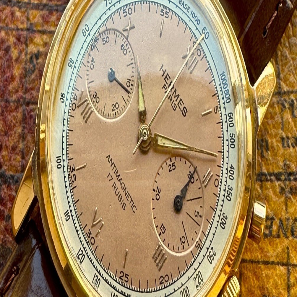 即納 OH済【HERMES エルメス クロノグラフ】ゴールドプレート