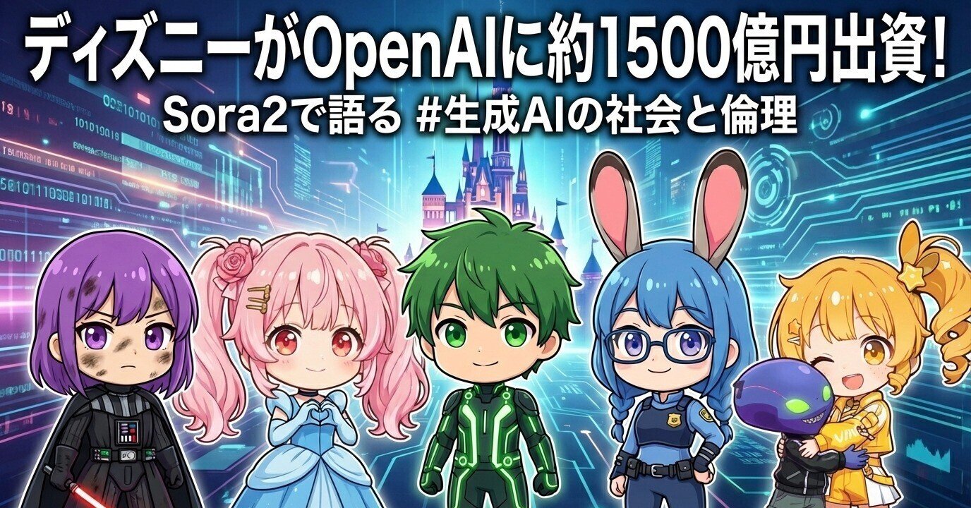 Cover Image for ディズニーがOpenAIに約1500億円出資! Sora2で語る #生成AIの社会と倫理