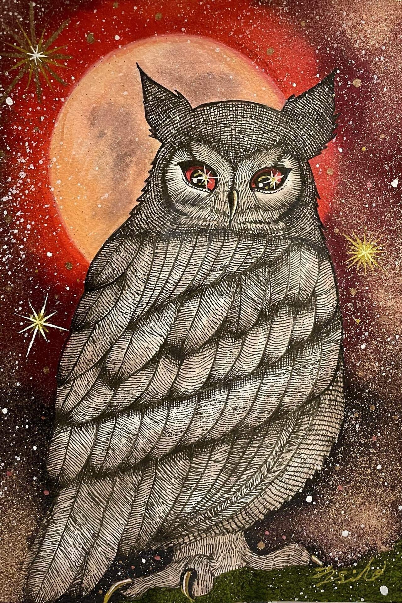 フクロウ画伯の絵 🌙新たな絵画🌙ムーンライトシリーズ🌙｜フクロウシホ
