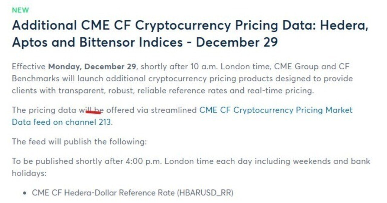 📊 CME&CF Benchmarks、HBAR(ヘデラ)など追加の暗号通貨価格指数を発表！｜HederaKimchiのヘデラ知識倉庫！