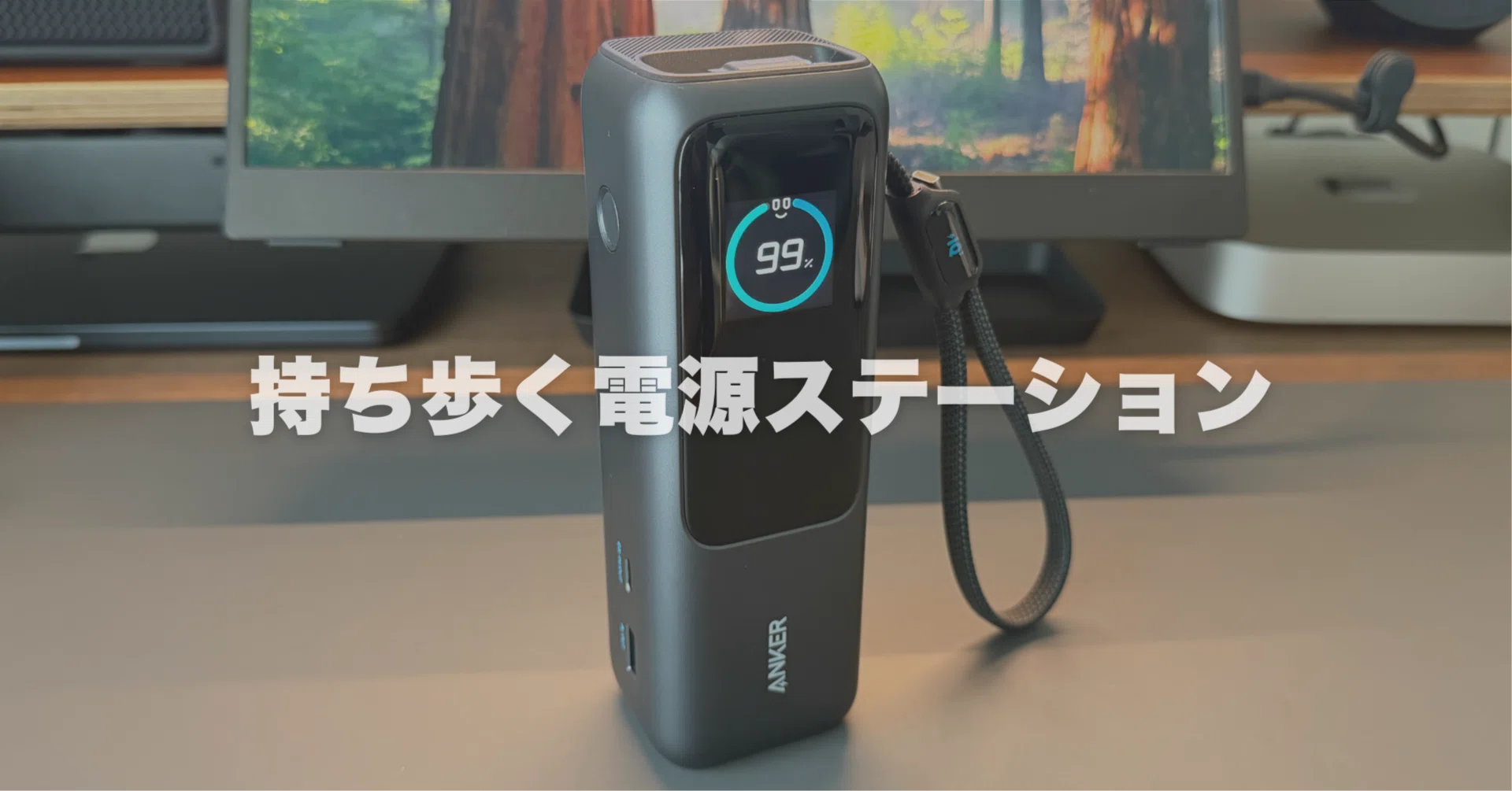 Anker Power Bank (25000mAh, Built-In & 巻取り式USB-Cケーブル) は