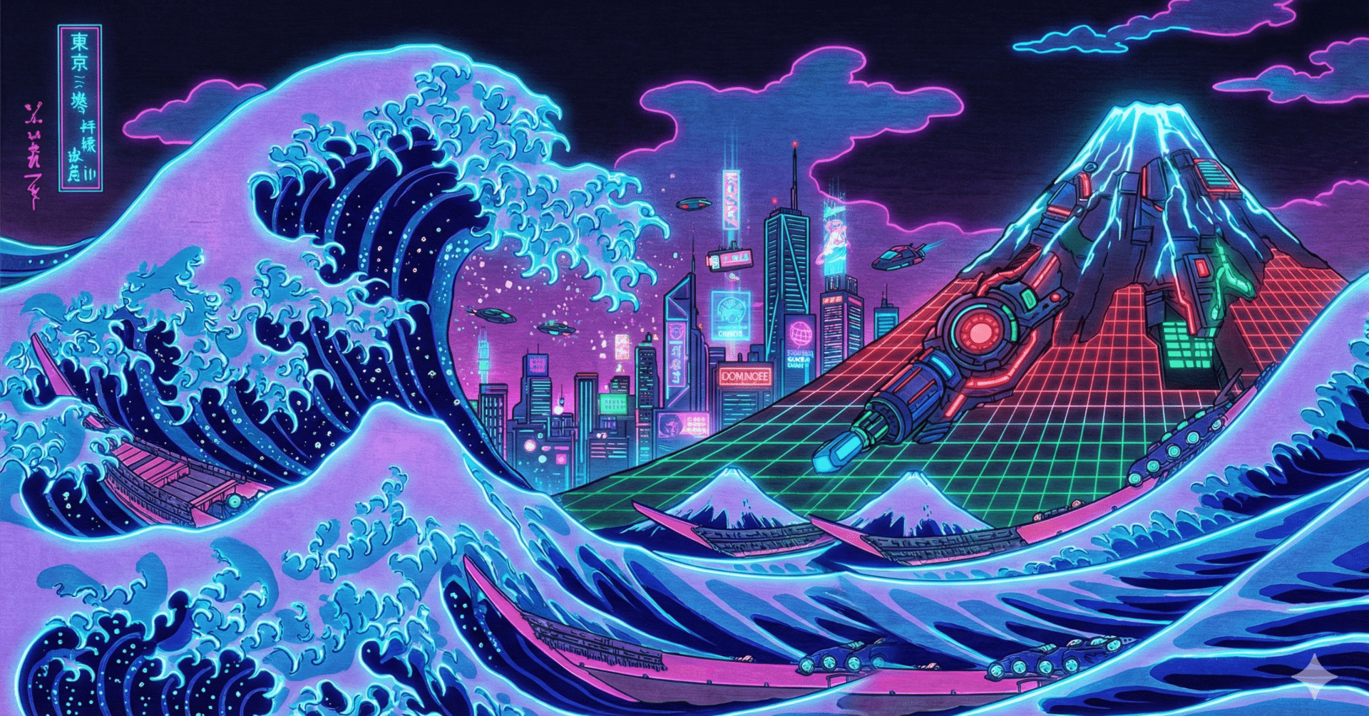 作品例】江戸×未来。Geminiで作った「サイバーパンク浮世絵」素材集｜rin39