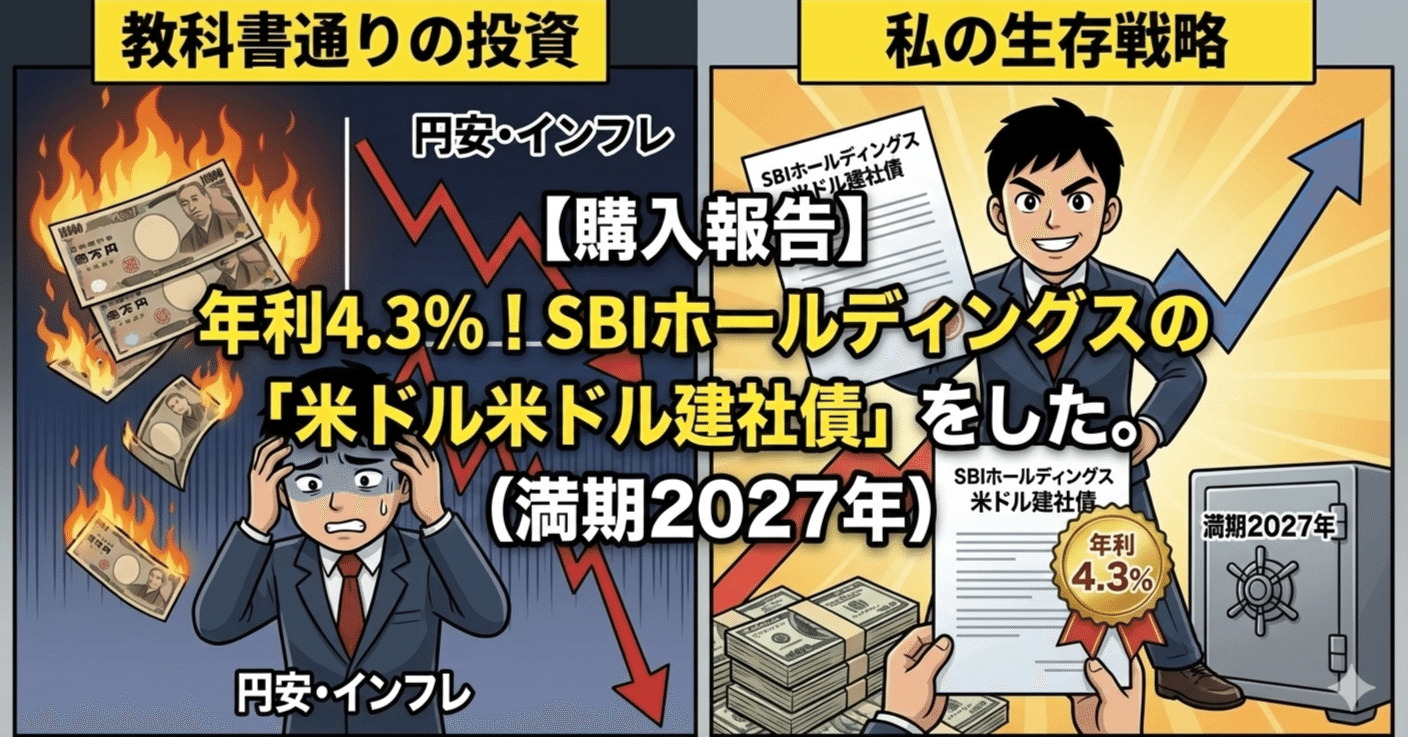 経験談】年利4.3%！SBIホールディングスの「米ドル建社債」を買いました。（満期2027年）｜【トシセン】負けない投資の処方箋  〜損切りしない勇気と分析ノート〜