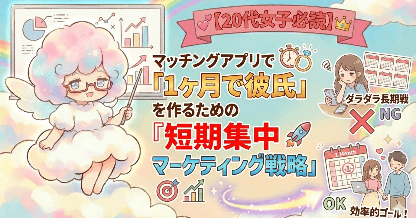 20代女子必読】マッチングアプリで「1ヶ月で彼氏」を作るための『短期集中マーケティング戦略』｜ふわ恋ちゃん