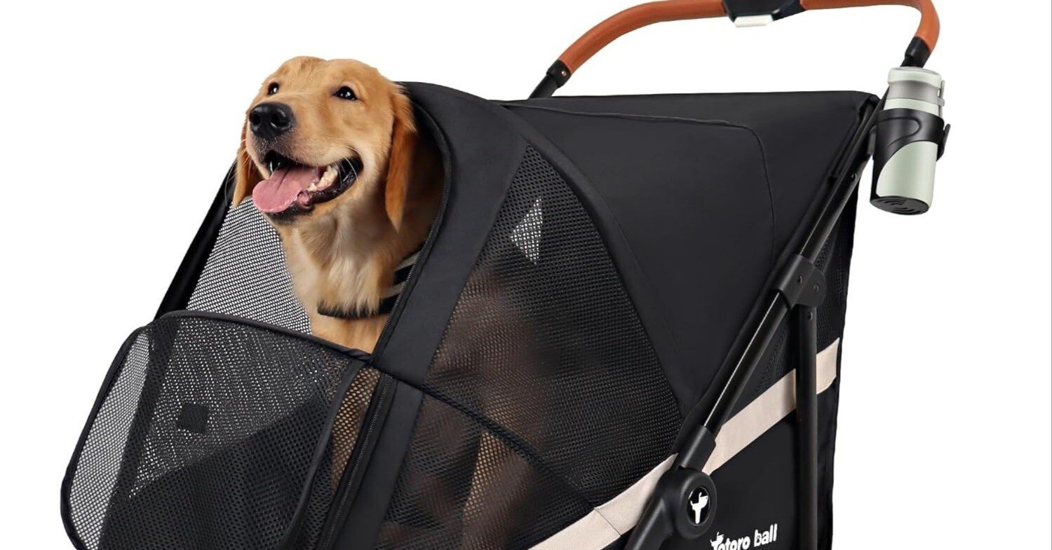 Totoro ball 犬用カート ベージュと黒 ペットカート 折りたたみ式 黒と