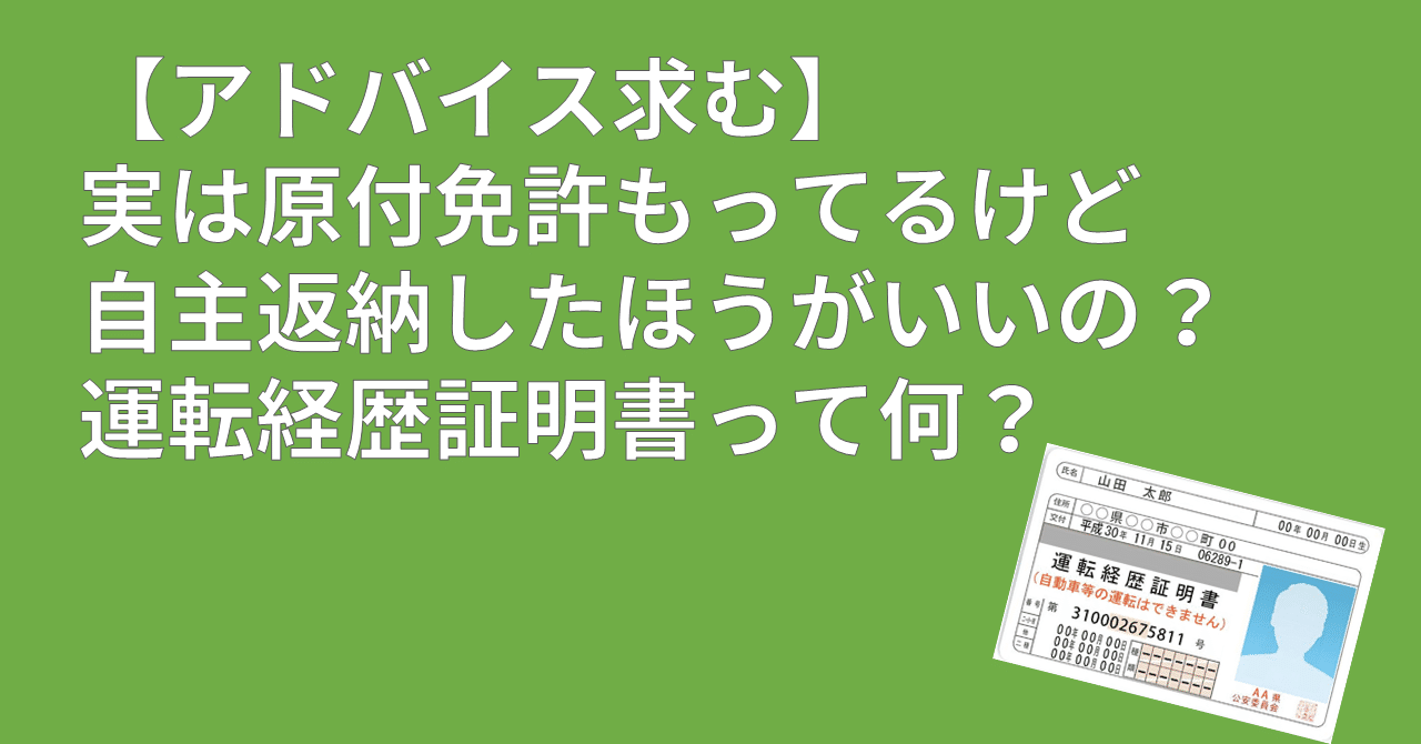 アドバイス求む 実は原付免許もってるけど自主返納したほうがいいの 運転経歴証明書って何 緑内障 やっさん Note アドバイス求む 実は原付免許もってるけど自主返納したほうがいいの 運転経歴証明書って何 緑内障 やっさん Note