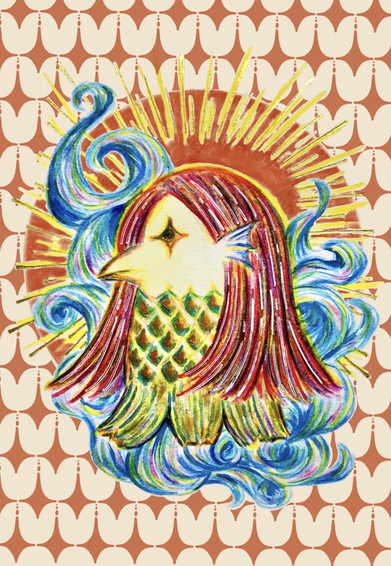 アマビエ様♡ ザビちゃん原画肉筆疫病退散・アマビエさま