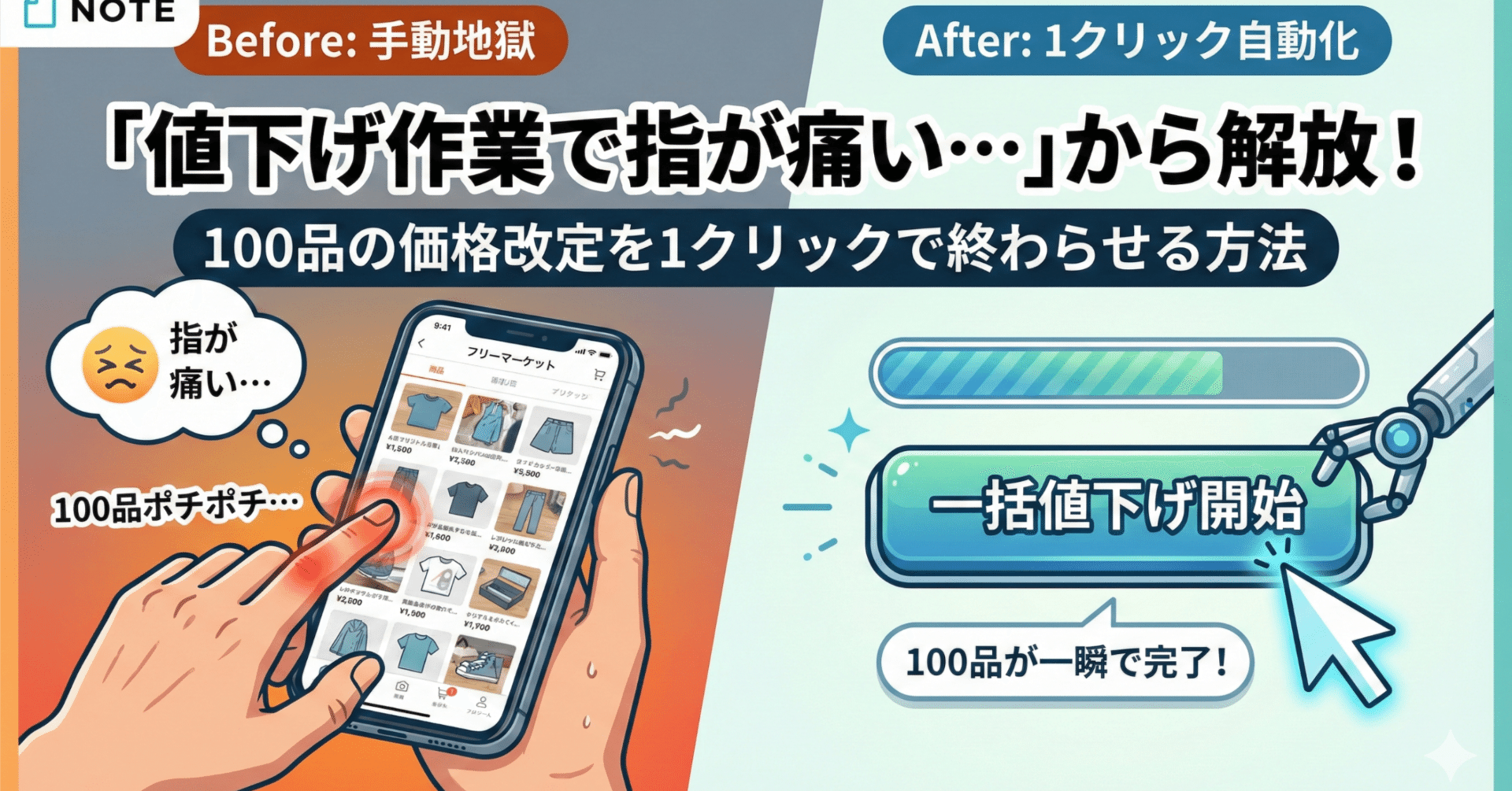 値下げ作業で指が痛い…」から解放！100品の価格改定を1クリックで