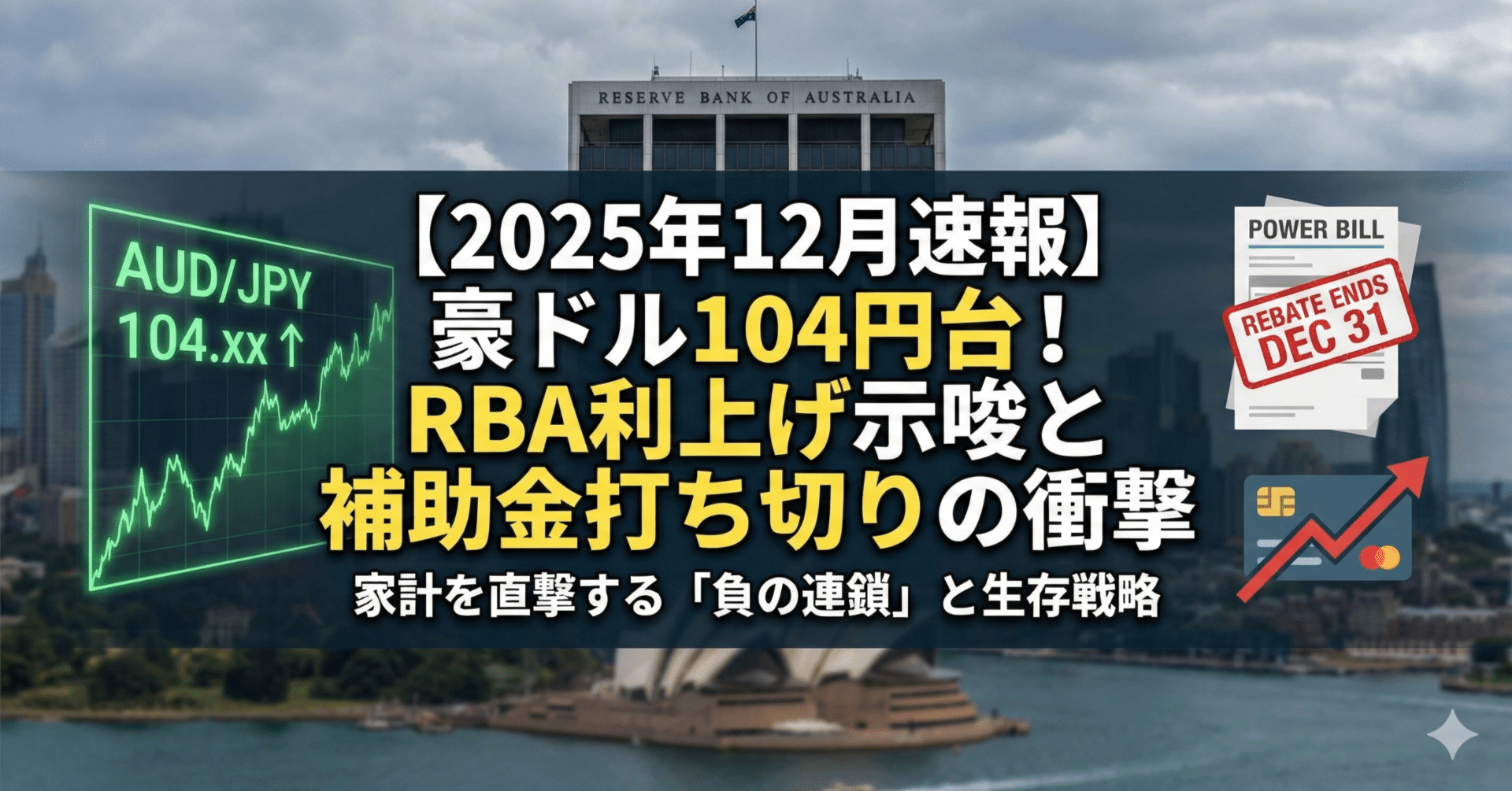 2025年12月速報】豪ドル104円台へ！RBA「まさかの利上げ」示唆と電気代補助打ち切りの衝撃｜Masa