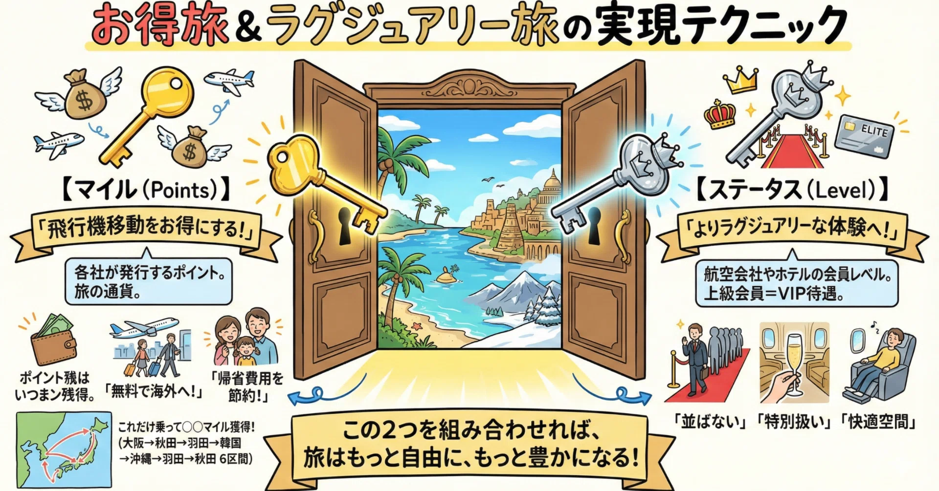 ANA🟦SFC修行やおトク旅の話を、AI(nano banana pro🍌)にグラレコ化し