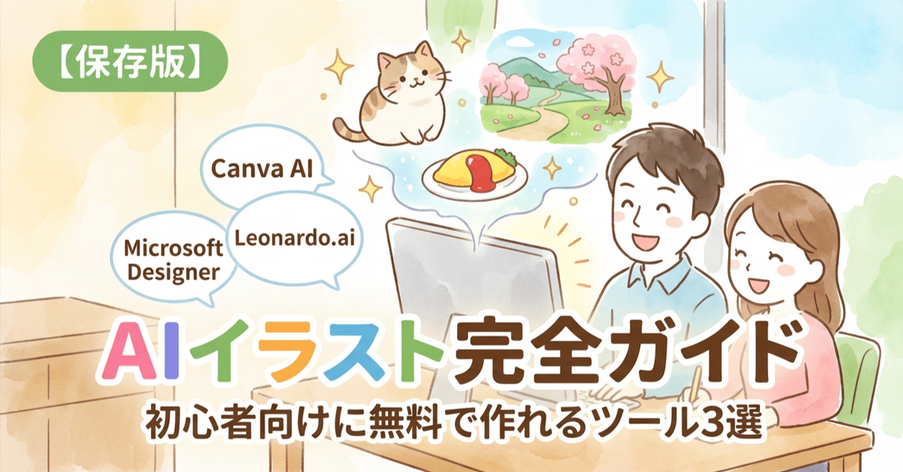 保存版】AIイラスト完全ガイド｜初心者向けに無料で作れるツール3選｜浅井めぐみ🎨, image size:1280x670