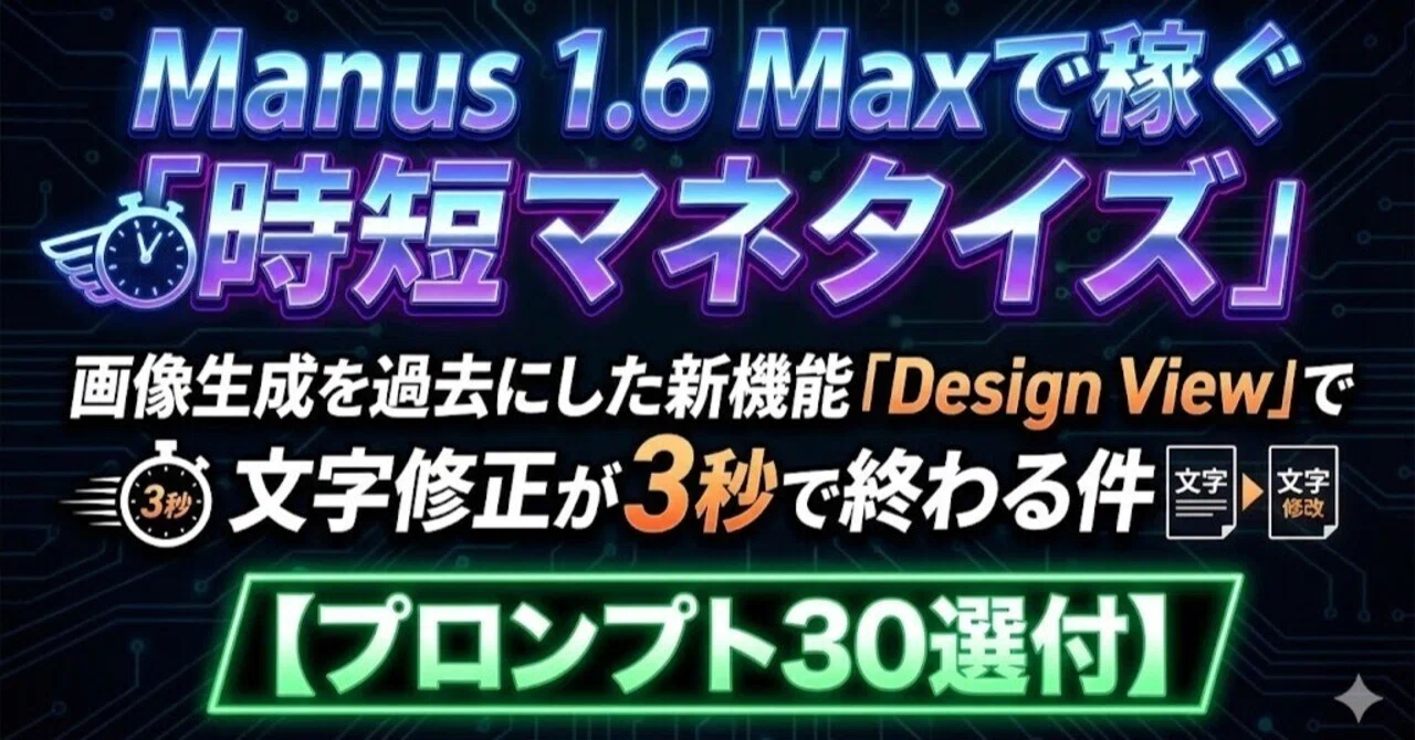 Manus 1.6 Maxで稼ぐ「時短マネタイズ」画像生成を過去にした新機能「Design View」で文字修正が3秒で終わる件【プロンプト ...