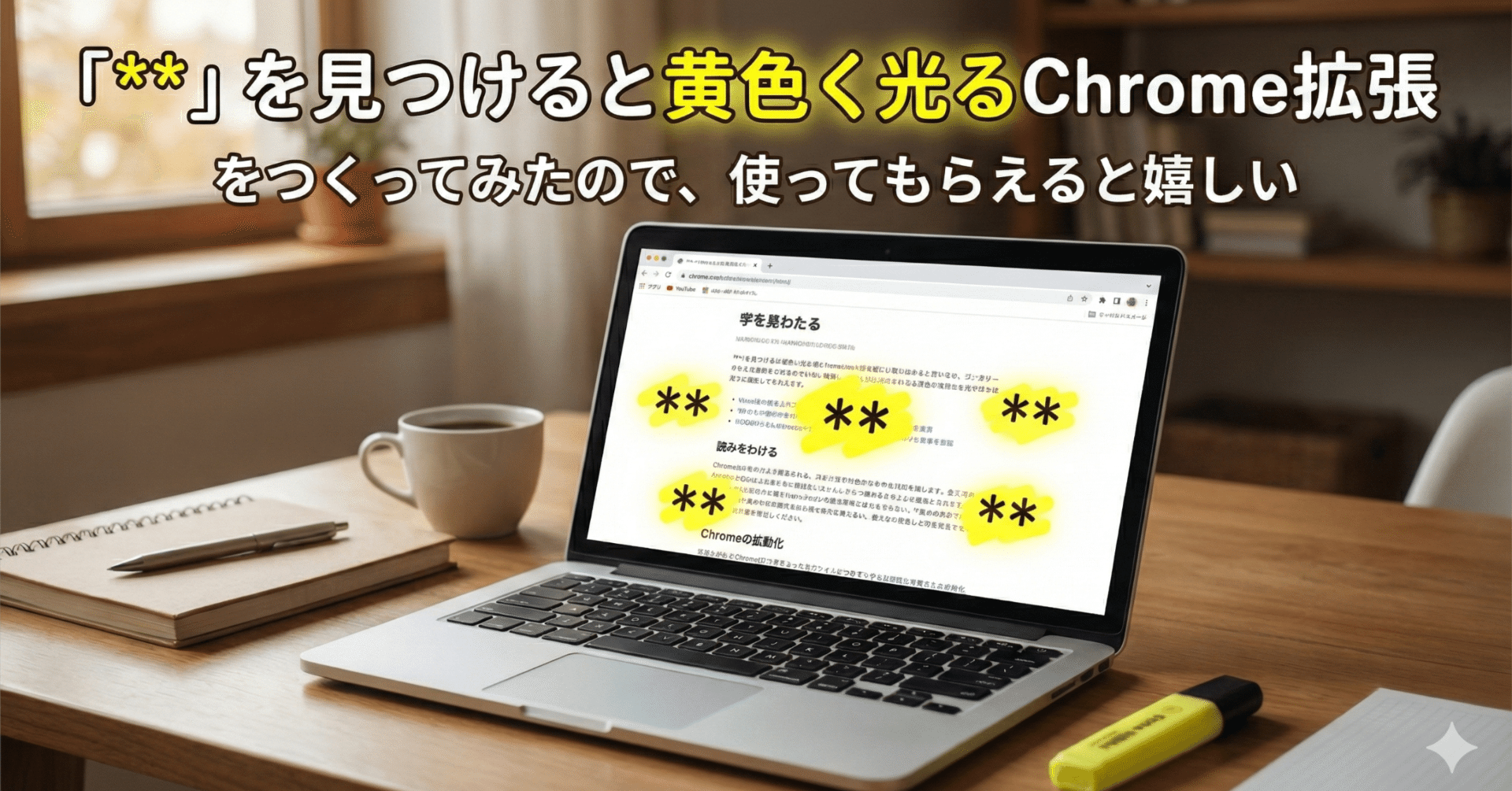 を見つけると黄色く光るChromeの拡張を作りました｜大崎弘子