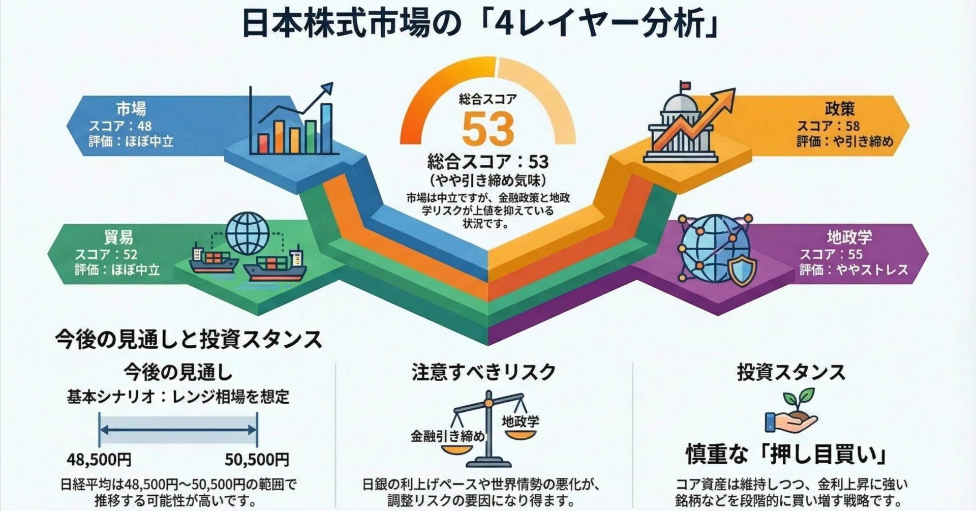 株式市場の人気の見方―いかに投資家の行動を探るか 🍀日本株式市場の4レイヤー分析： 分析結果から短期見通しと投資の