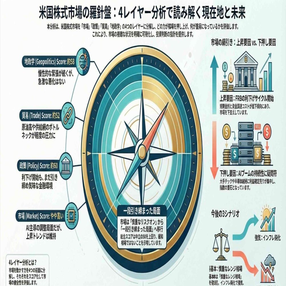 🍀最新米国株式市場のダッシュボード分析＋短期見通しと今後の投資のスタンスとは？４レイヤー分析🍀｜Deep Policy Tech