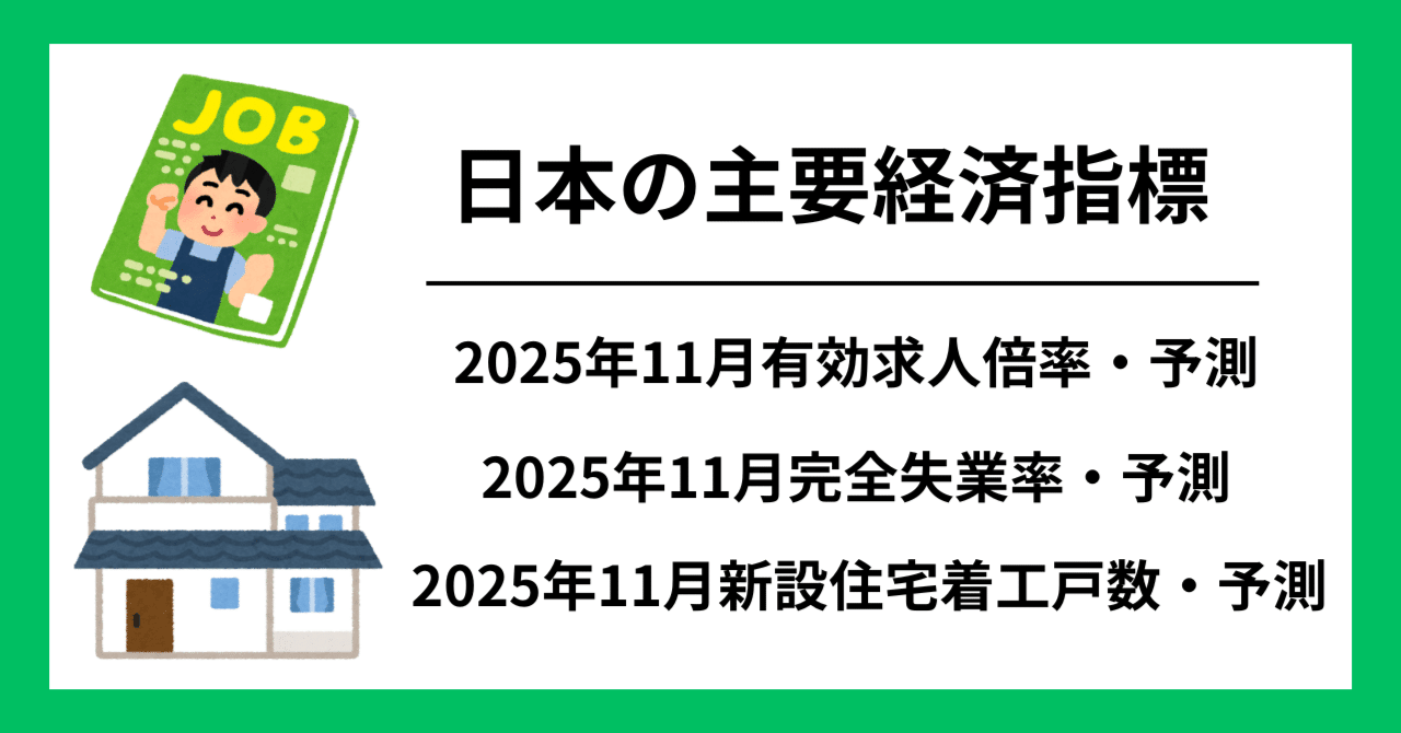 11月完全失業率は2.6％程度と４カ月連続同水準を予測。関連データの警察庁発表の25年11月自殺者数（暫定値）の前年同月比は △17.2％と10月暫定値と同じ2ケタ減少。―日本の主要経済指標予測（2025｜宅森昭吉（景気探検家・エコノミスト）