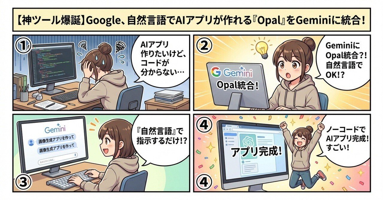 神ツール爆誕】Google、自然言語でAIアプリが作れる「Opal」をGeminiに