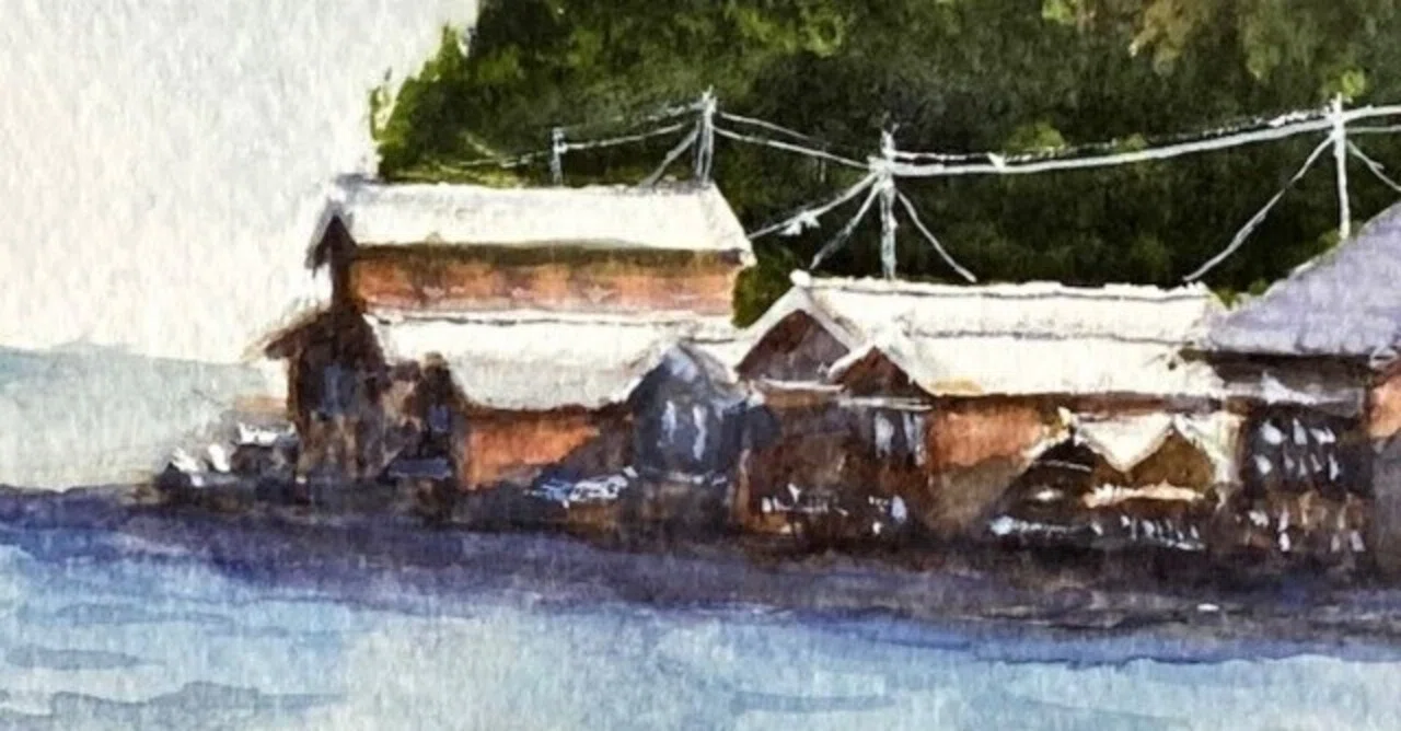 水彩画154】今日も旅の思い出。伊根の舟屋。|tatatotoya 水彩画154】今日も旅の思い出。伊根の舟屋。|tatatotoya