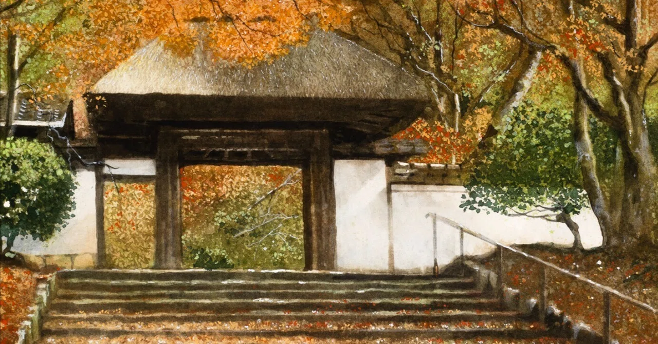 臨場感を表現した秋の風景水彩画2作品・・・京都西芳寺界隈と安楽寺の