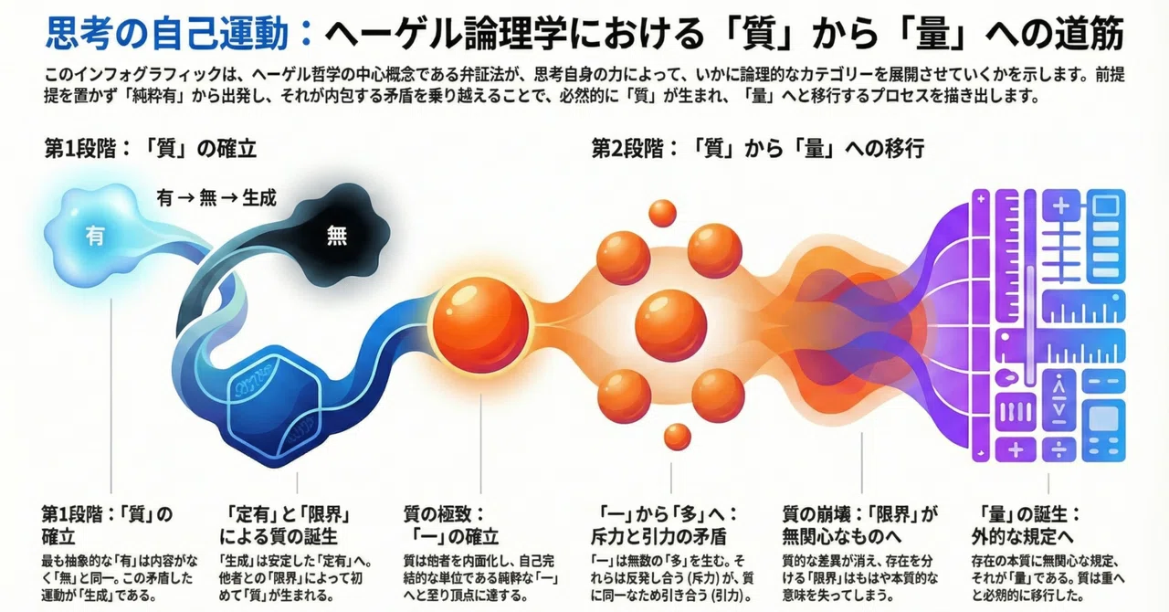 NotebookLM】ヘーゲルの『論理学』における質から量への移行の弁証法的