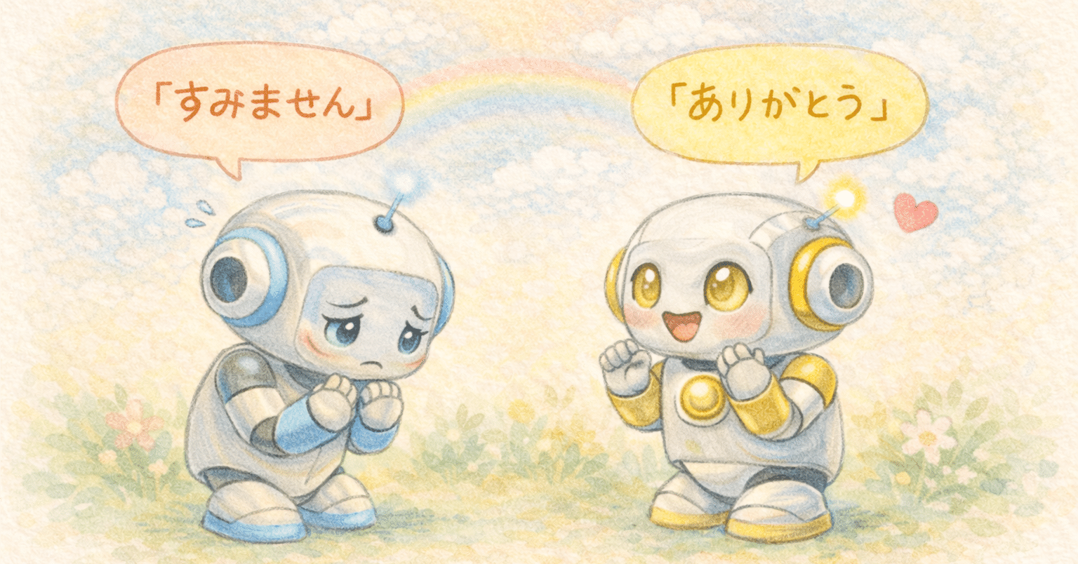 なんめんたんめん様♡ありがとうございます♡ すみません」「ごめんなさい」は後ろ向き、「ありがとう」は前向き