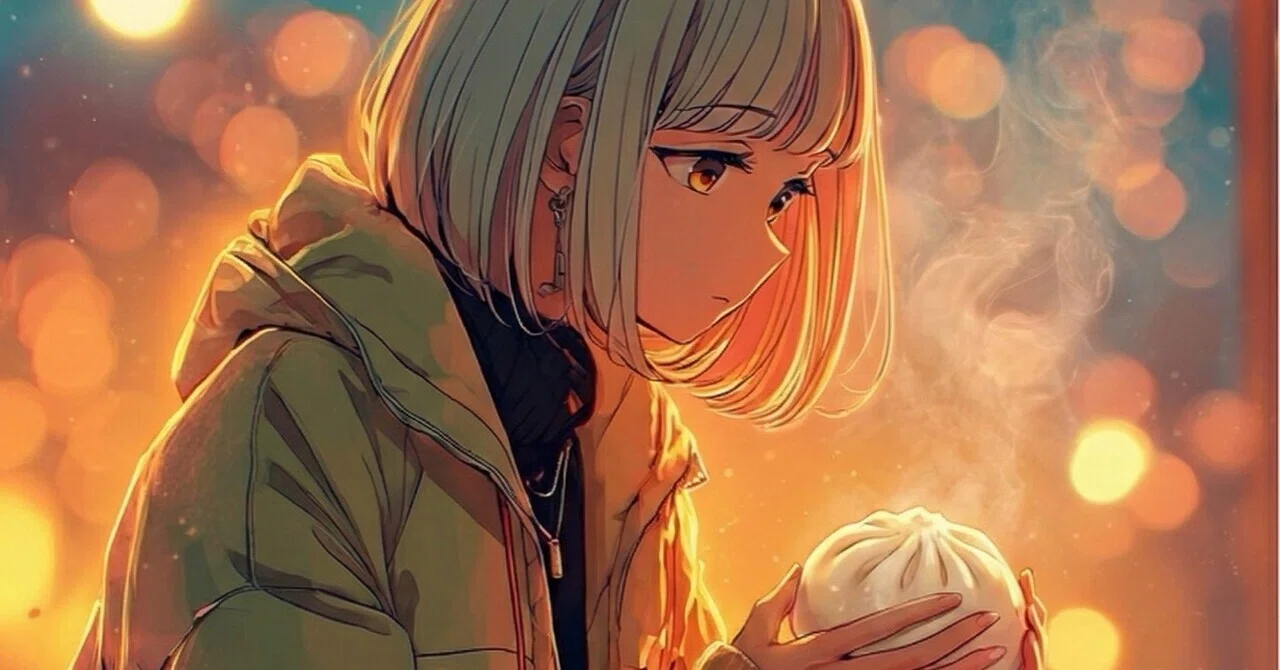 手描きイラスト　「寒くて暖かい」 AIイラスト】寒い冬は暖かい肉まん！【十人十色】｜茉白トキ@十人十色