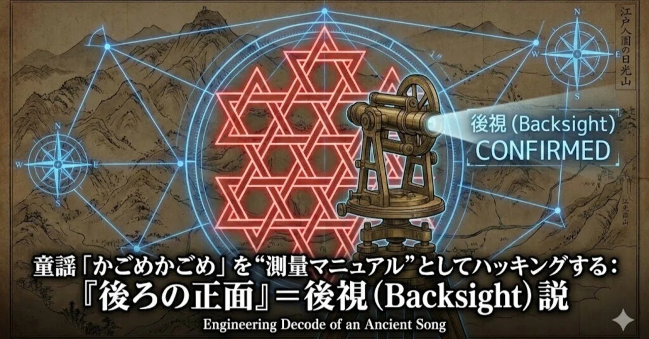 童謡「かごめかごめ」を“測量マニュアル”としてハッキングする：『後ろの正面』＝後視（Backsight）説｜マジかよ！@痛烈にニュースをぶった斬る！