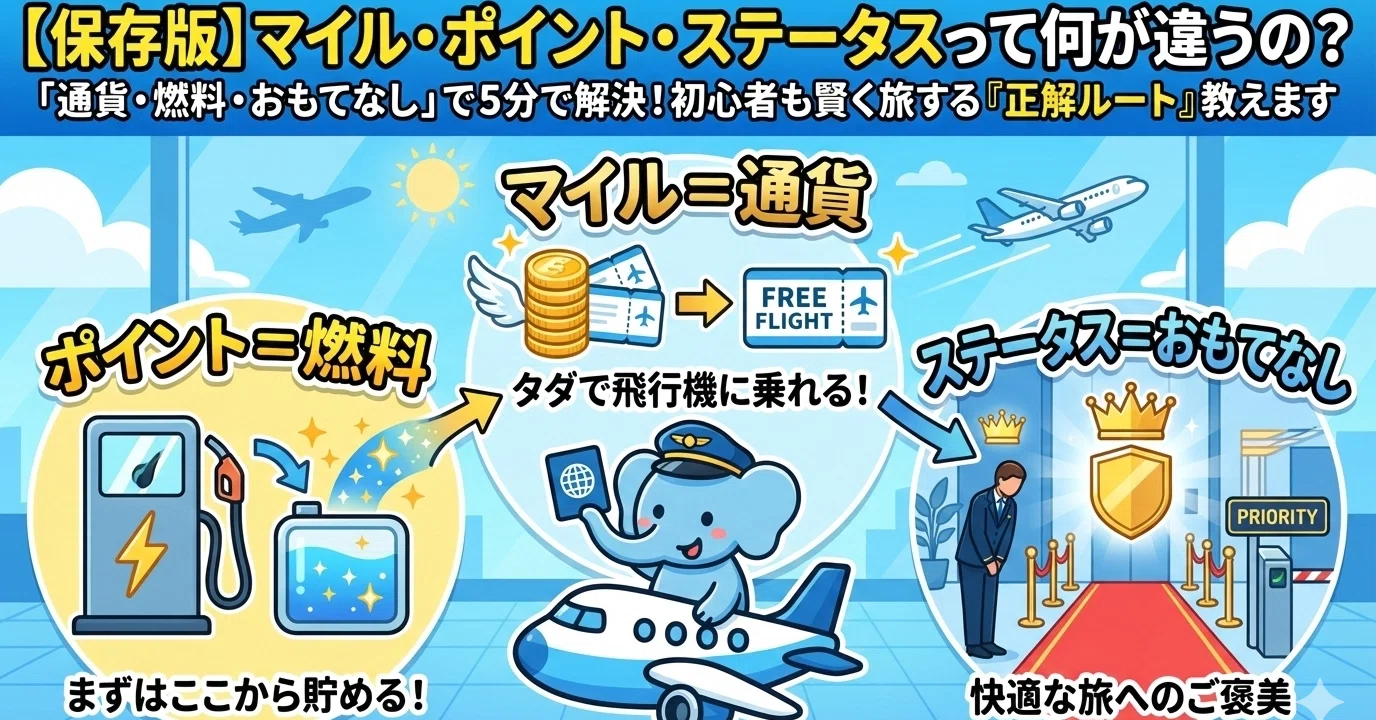完全保存版】マイル・ポイント・ステータスの違いを5分で解説｜初心者