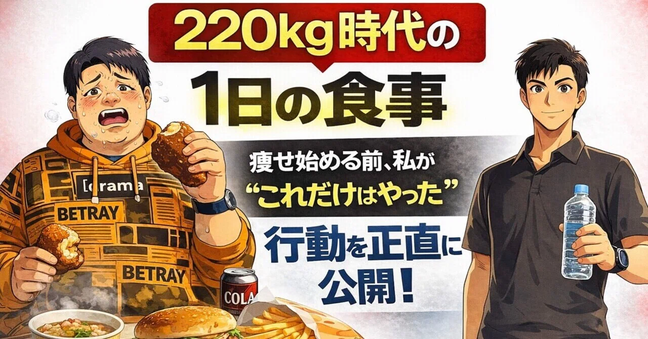 8：220kg時代の1日の食事を正直に公開します痩せ始める前、私が「これだけはやった」こと｜ヤス@体重220kgから痩せた人