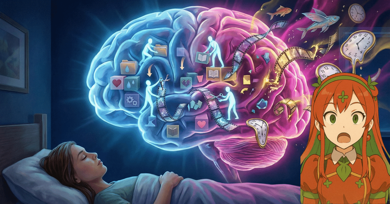 睡夢（すいむ）って何？夢の中で脳は記憶の編集会議をしている】睡夢における脳内情報処理と記憶の再構成メカニズムに関する学術報告｜とまとの気分次第研究所