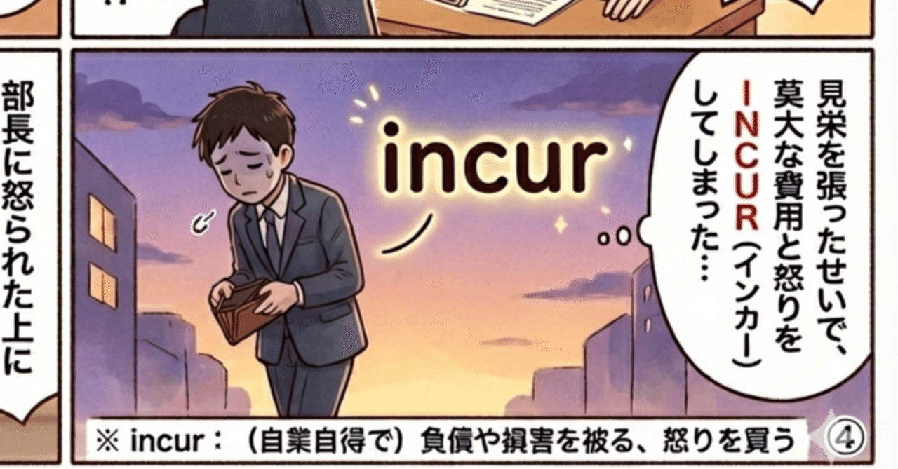 マンガで覚える英単語】incur（被る）｜An呑
