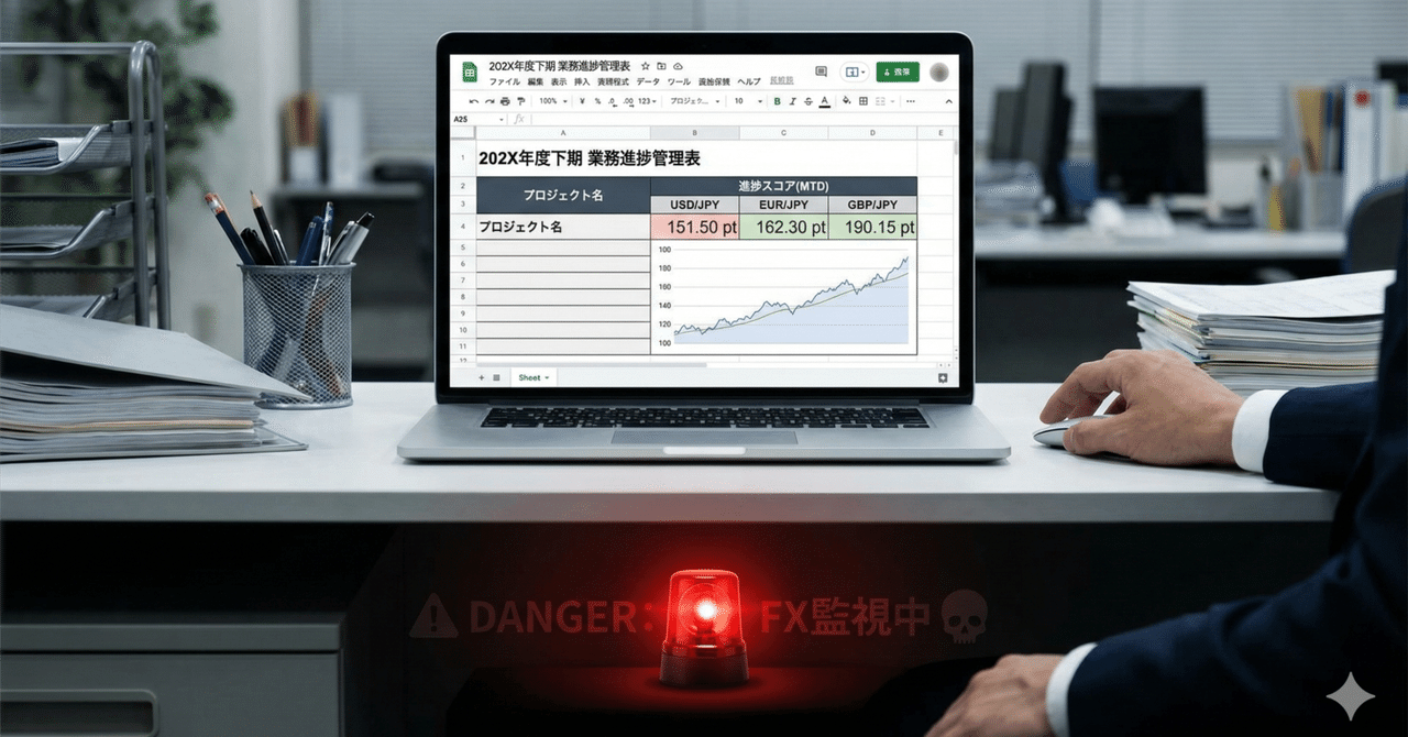 仕事中に堂々とFX】スプレッドシートを「業務管理表」に見せかけて、リアルタイムで相場を監視するGAS【バレたら即死】｜社畜ハッカー @ 定時退社の鬼
