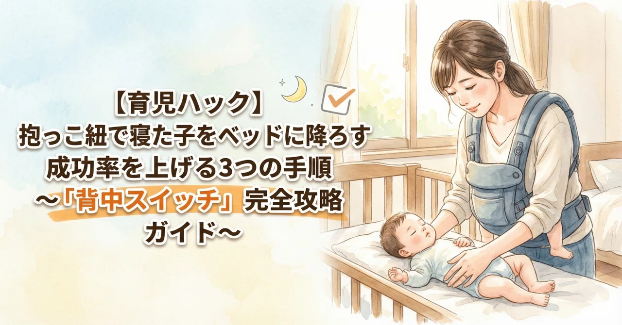 【育児ハック】抱っこ紐で寝た子をベッドに降ろす成功率を上げる3つの手順〜「背中スイッチ」完全攻略ガイド〜｜こまてん｜「CS思考」で書くAIライター