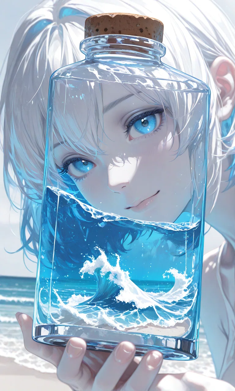 小瓶の中の海】記憶は海の色をしていた｜僕のAIイラスト｜零ぴちゅ。