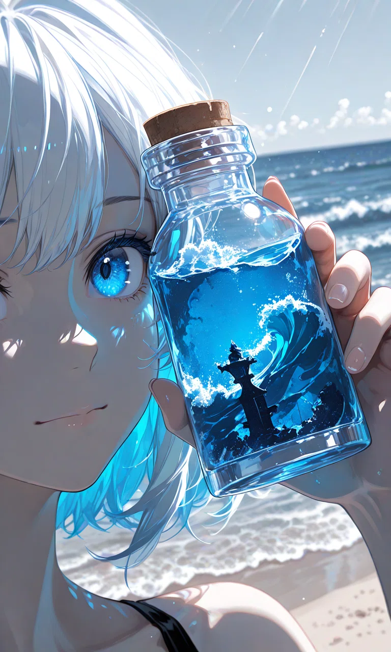 小瓶の中の海】記憶は海の色をしていた｜僕のAIイラスト｜零ぴちゅ。