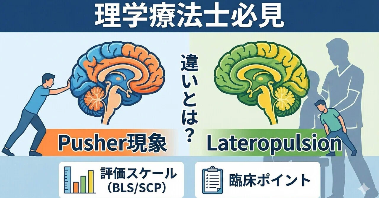【理学療法士必見】Pusher現象とLateropulsionの違いとは？評価スケール(BLS/SCP)と臨床ポイント｜リハの地図~学びnote~