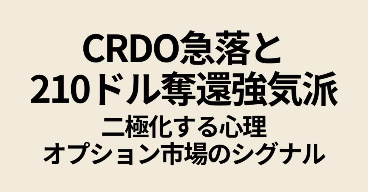 CRDO急落と「210ドル奪還」を信じる強気派と二極化する心理。オプション市場に隠されたシグナル｜Koji 投資家・トレーダー