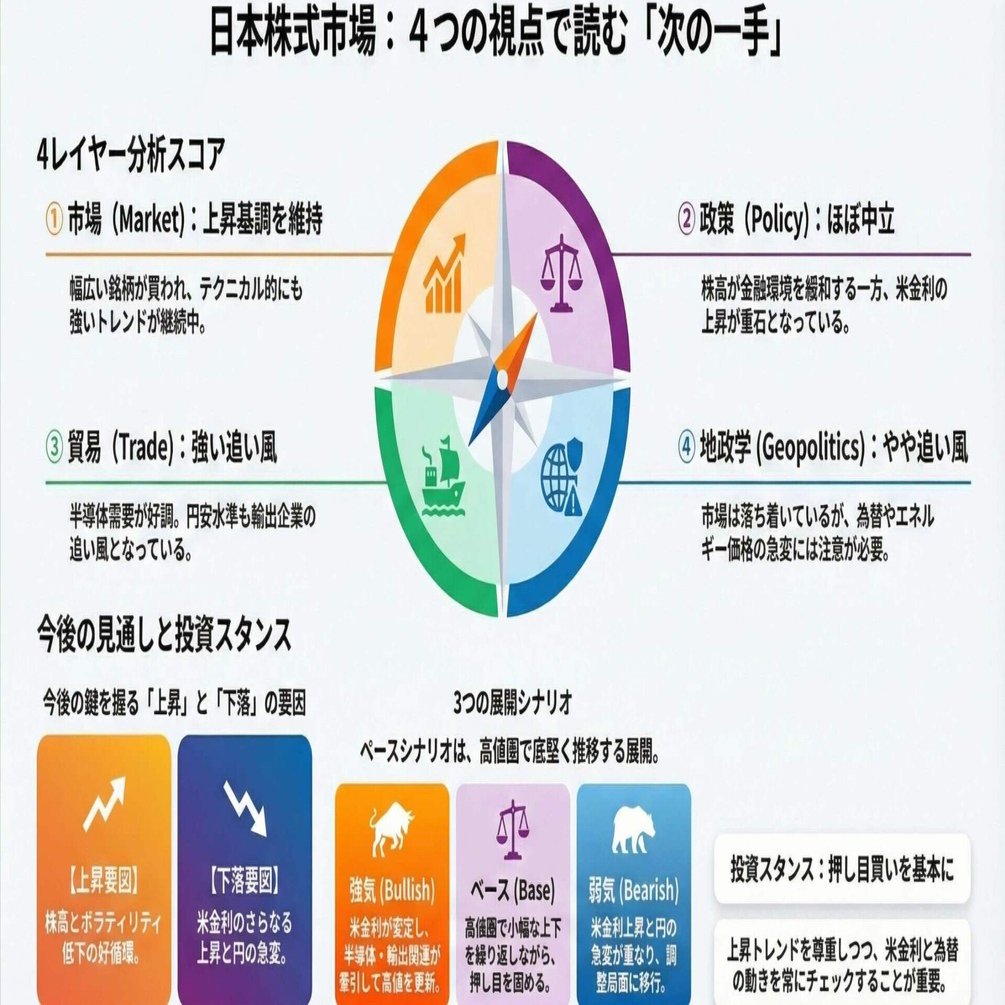 🍀日本株式市場の４レイヤー分析： 分析結果から短期見通しと投資のスタンスを立ててみた🍀｜Deep Policy Tech