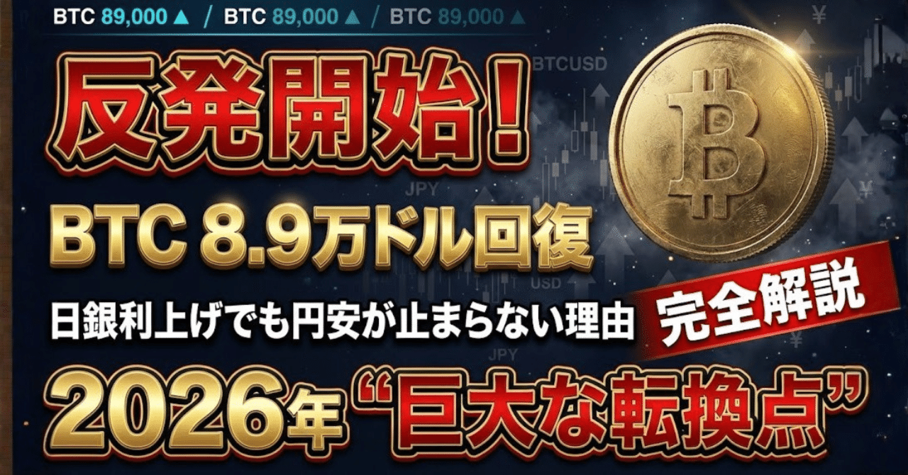 完全解説】反発開始！ビットコイン8.9万ドル回復！日銀利上げでも円安が止まらない本当の理由と、2026年に訪れる巨大な転換点｜きゃお  ママのための「はじめてのお金のはなし」