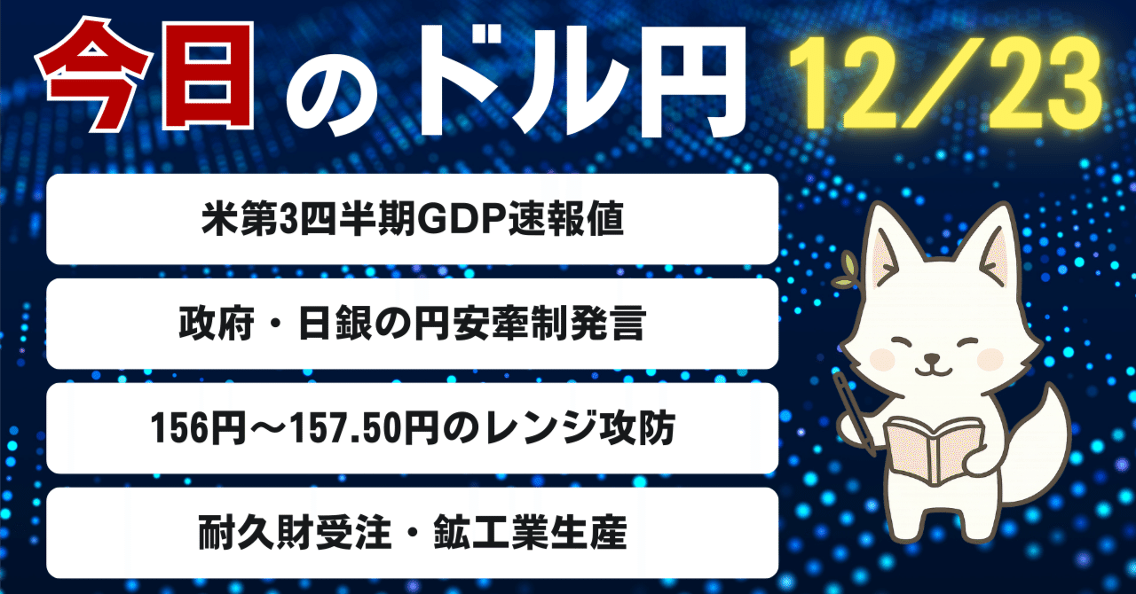 12/23（火）】今日のドル円戦略｜介入警戒と米GDP待ちの綱引き相場｜yupi