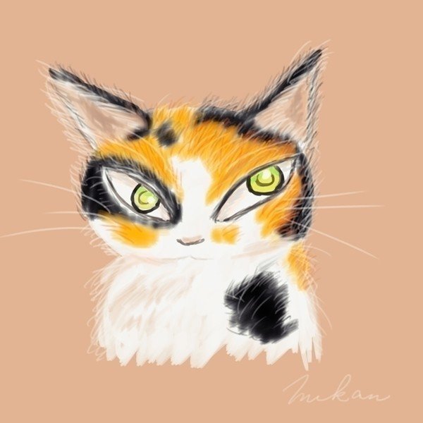 うちの三毛猫みかんをダヤン風に描いてみた。パクリじゃねぇ、オマージュだ。