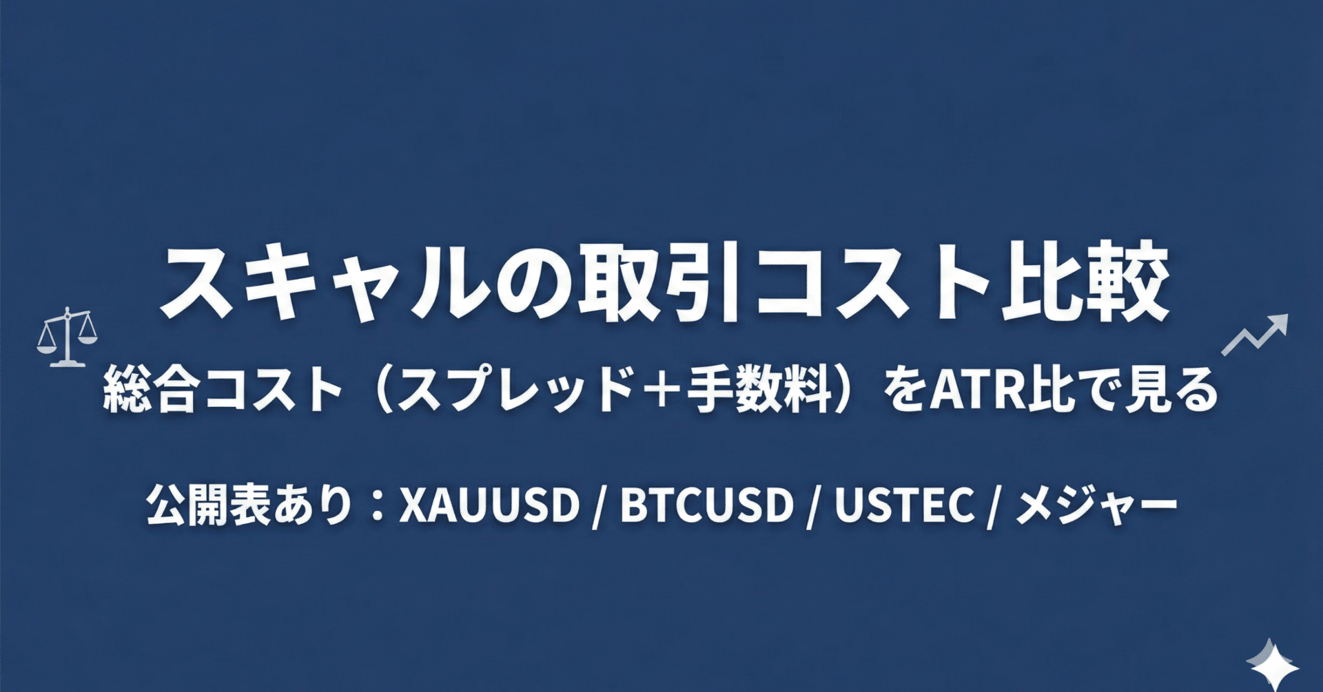 スキャルの取引コストを“本当に比較”する方法：総合コスト（スプレッド＋往復手数料［レート差換算］）をATR比で見る（XAUUSD / BTCUSD /  USDJPY）｜イエモン｜XAU中心のスキャ検証
