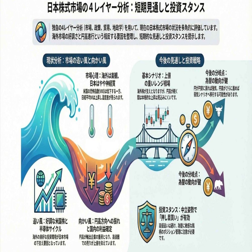 🍀日本株式市場の４レイヤー分析： 分析結果から短期見通しと投資のスタンスを立ててみた🍀｜Deep Policy Tech