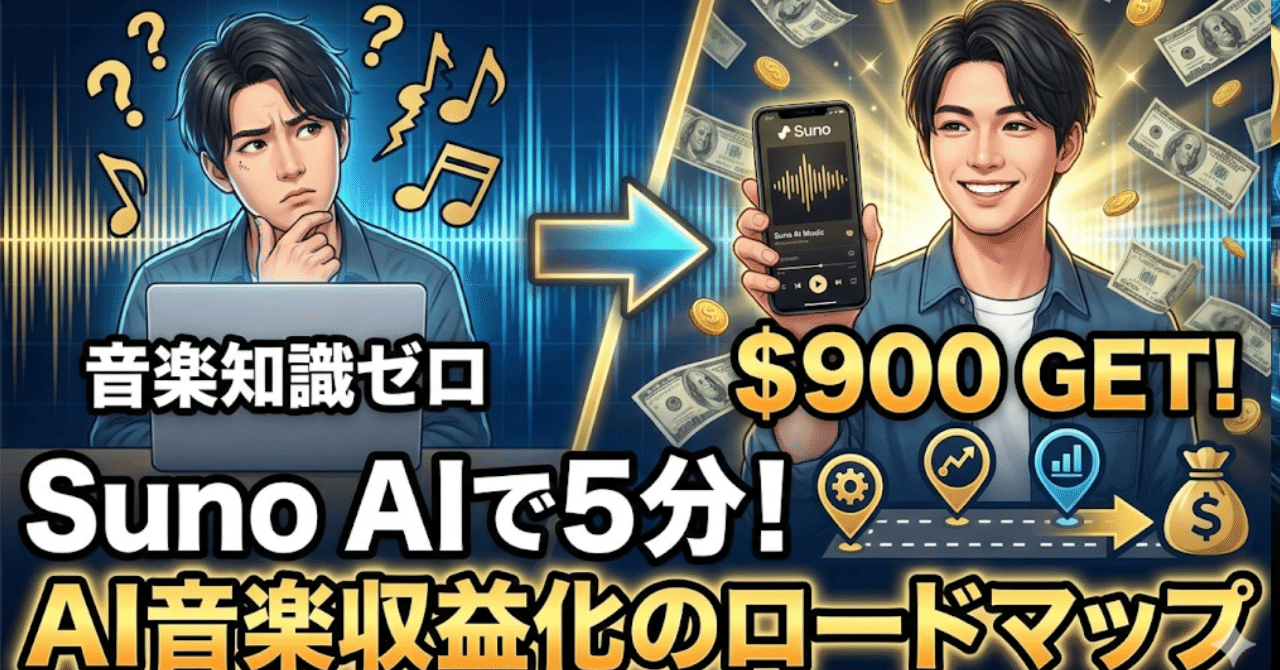 Suno AIで5分で作った曲から「音楽知識ゼロ」で900ドル稼いだ話【AI音楽収益化のロードマップ】｜INOCENT CHYAMU